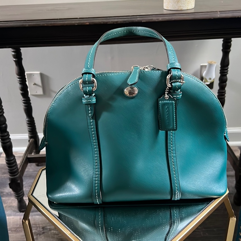 COACH Peyton Leather Cora Domed Satchel Jade Green